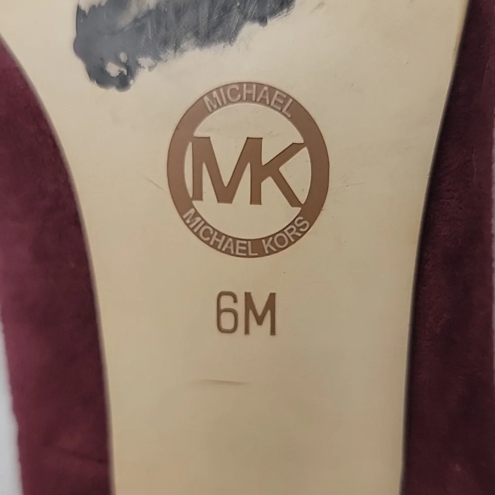 MICHAEL KORS Cynthia Bordeaux Zipper Brown‎ Leather Cap Toe Suede Office Heels 6